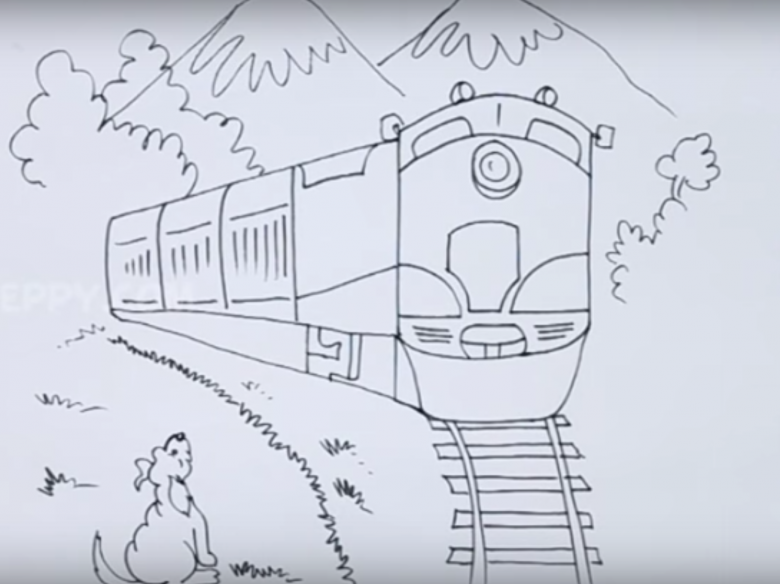 Рисунок железная дорога. Поезд рисунок для детей. Как нарисовать поезд. Мост рисунок