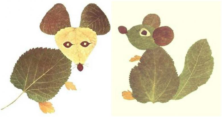 Аппликация  животных из листьев и цветной бумаги 