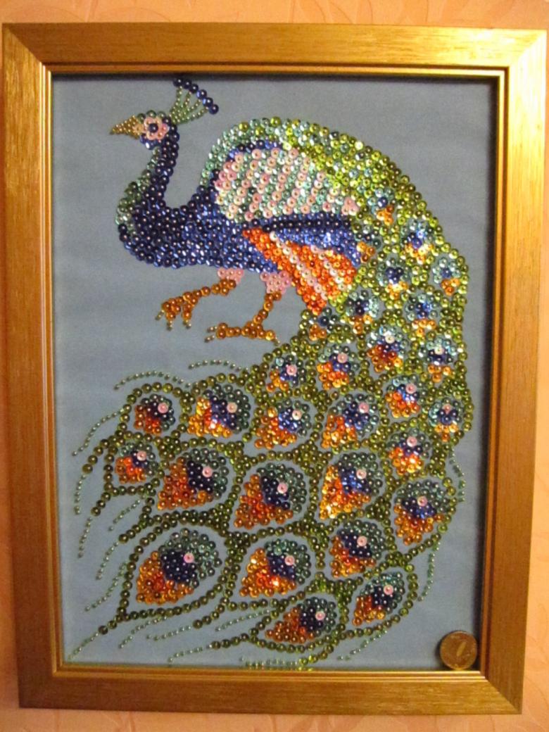 Панно птицы из цветного бисера 