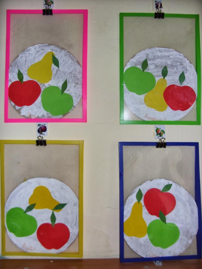 Аппликация фруктов из цветной бумаги и картона