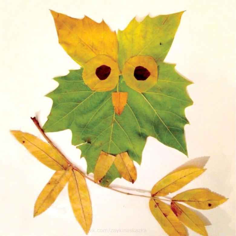 Аппликации из осенних листьев: фото + шаблоны в садик и школу