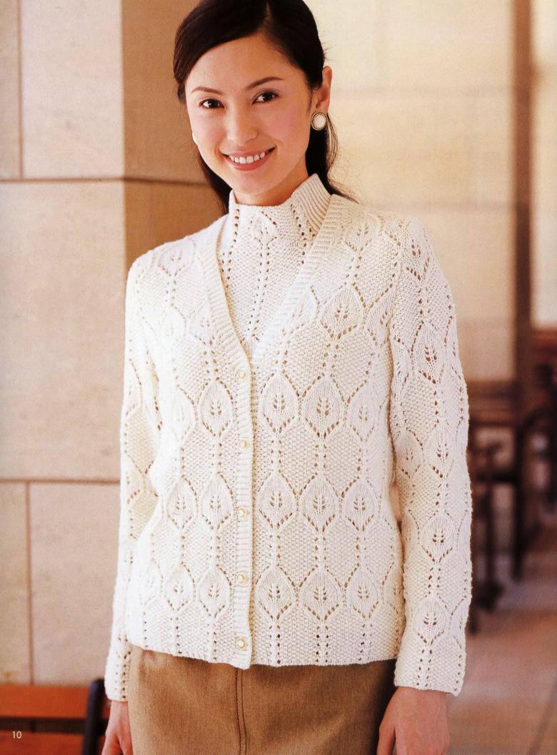 Японское вязание женского свитера  спицами и крючком
