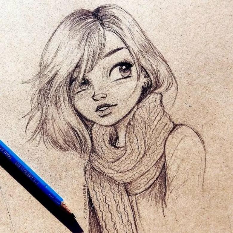 Девушка нарисованная карандашом 
