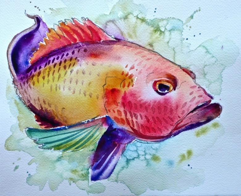 Нарисованная рыбка 
