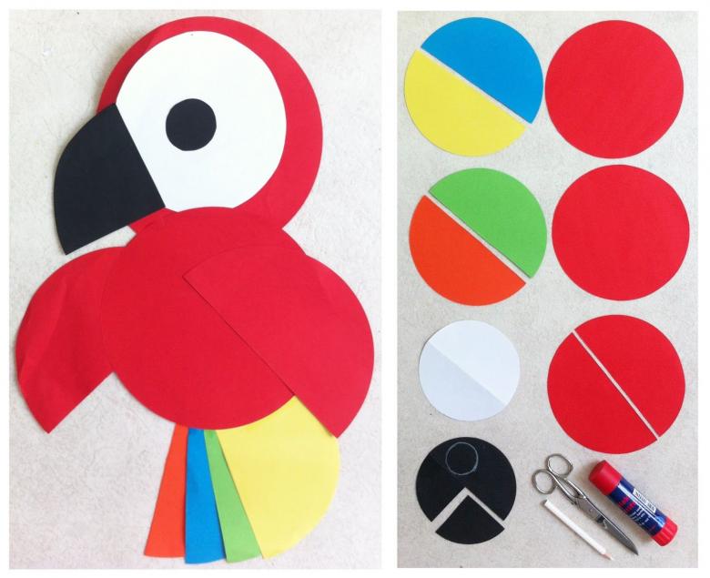 Заготовка для аппликация попугая из картона и цветной бумаги