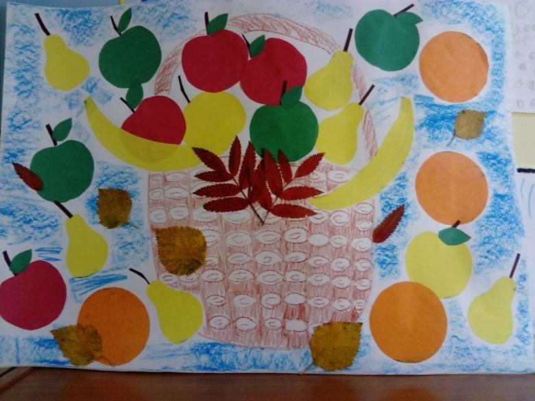 Аппликация фруктов, овощей из цветной бумаги и картона
