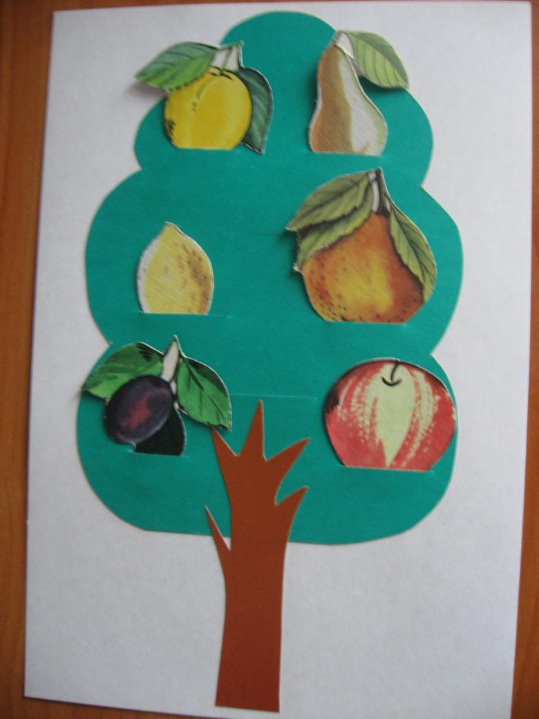 Аппликация фруктов из цветной бумаги и картона