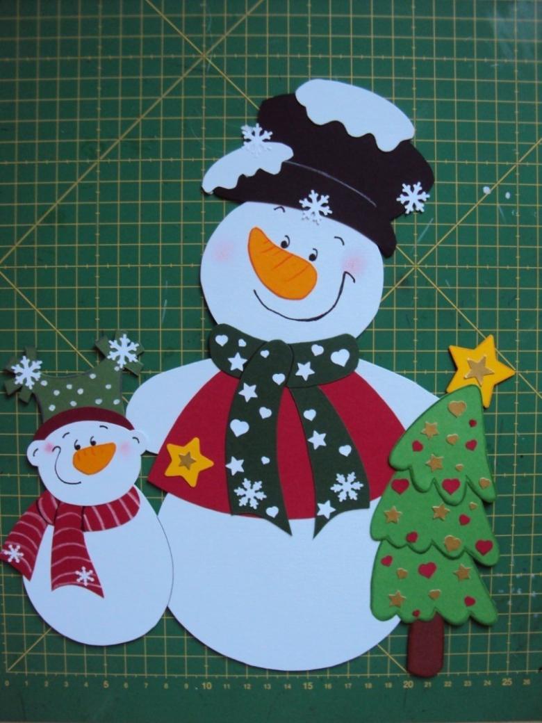 Аппликация снеговика из картона и цветной бумаги