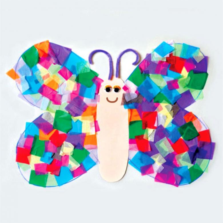 Аппликация бабочек цветной бумаги и картона