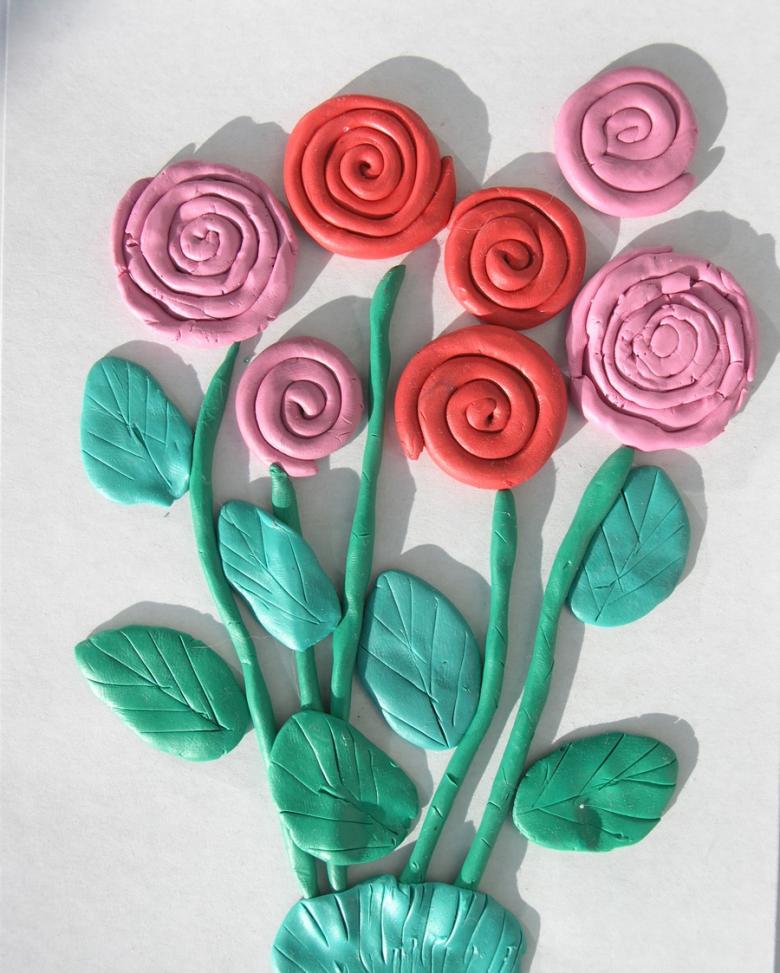 Аппликация цветов из пластилина 