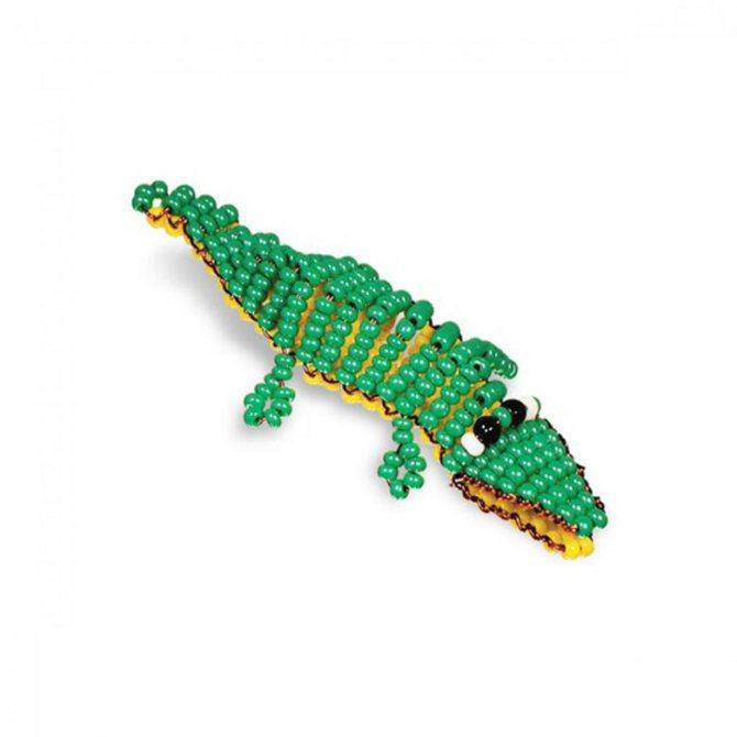 Плоский крокодил из разноцветного бисера и проволоки