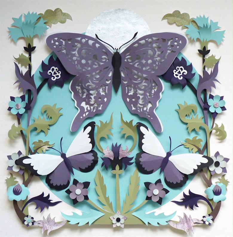 Аппликация бабочек из картона и цветной бумаги