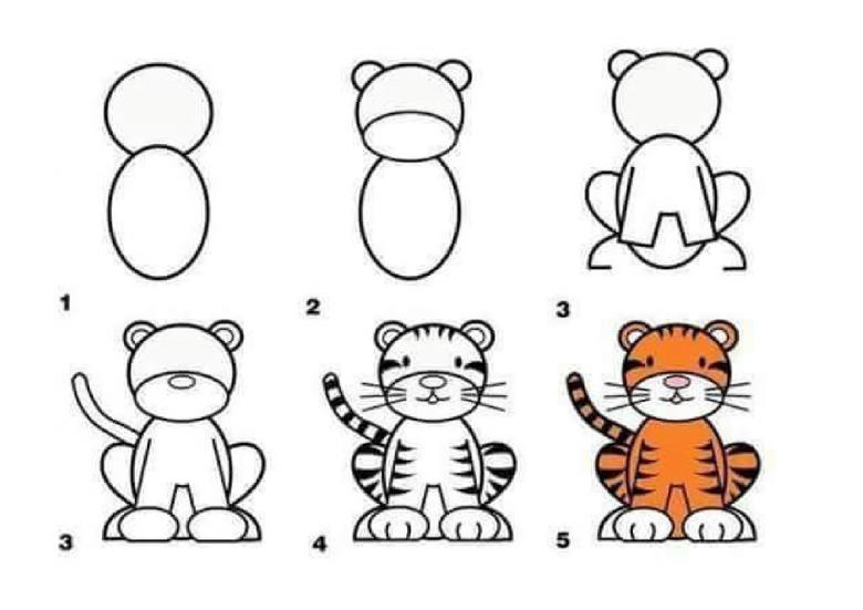 Как нарисовать маленького тигрёнка сидя